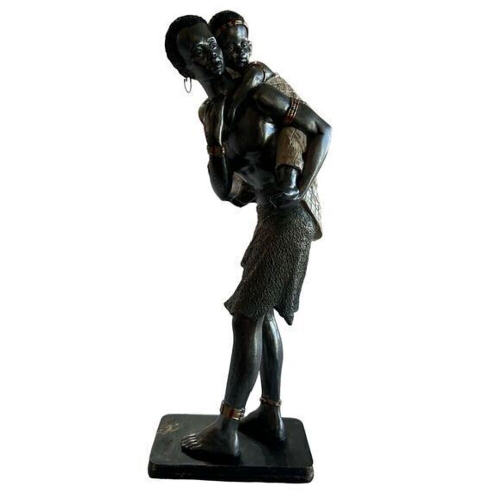 African Tribal‎ Figure Man Father and Child Statue 12 inch